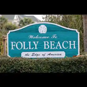 Folly Beach welcome sign made from sandblasted redwood